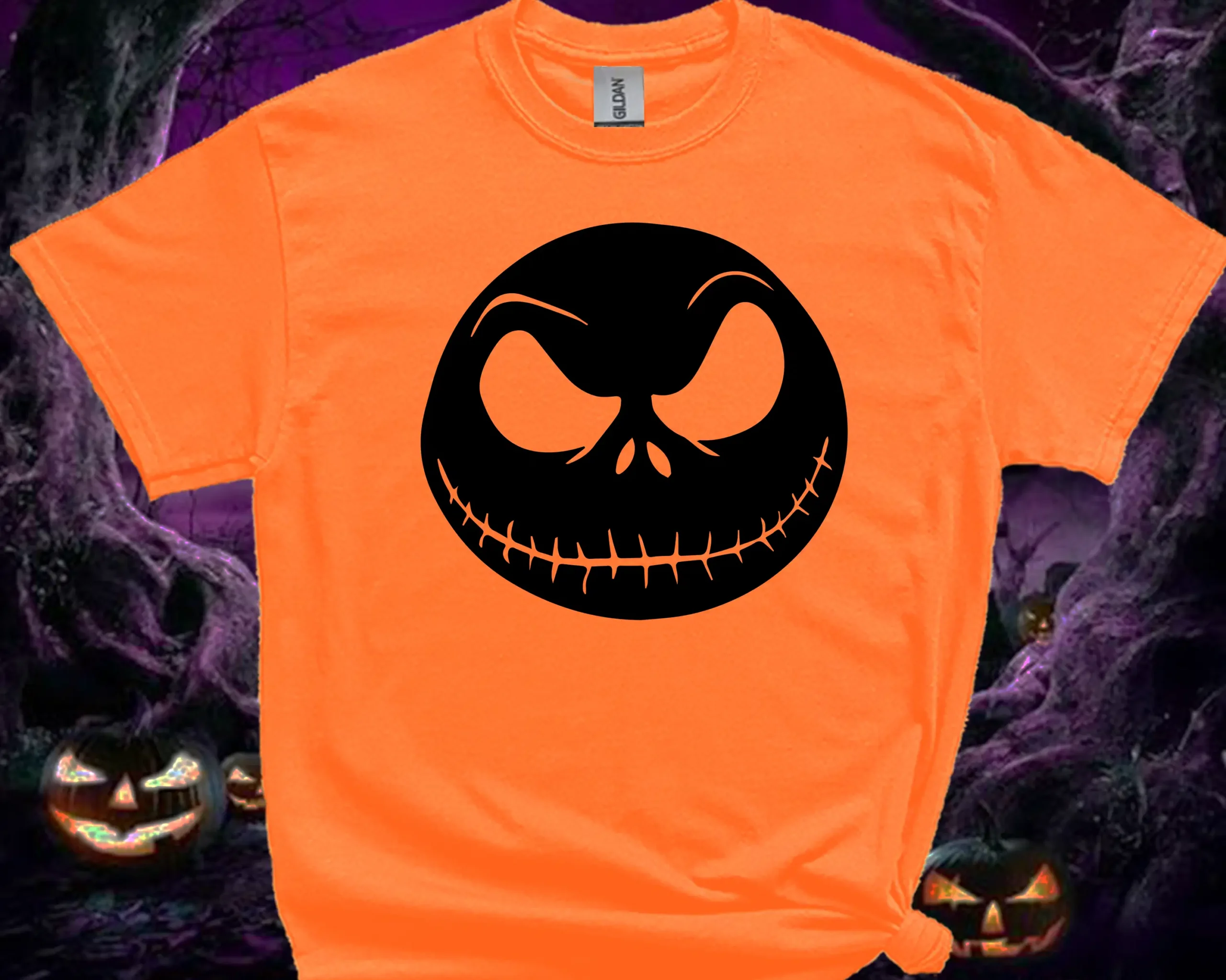 Halloween skull face family matching T-shirt in orange