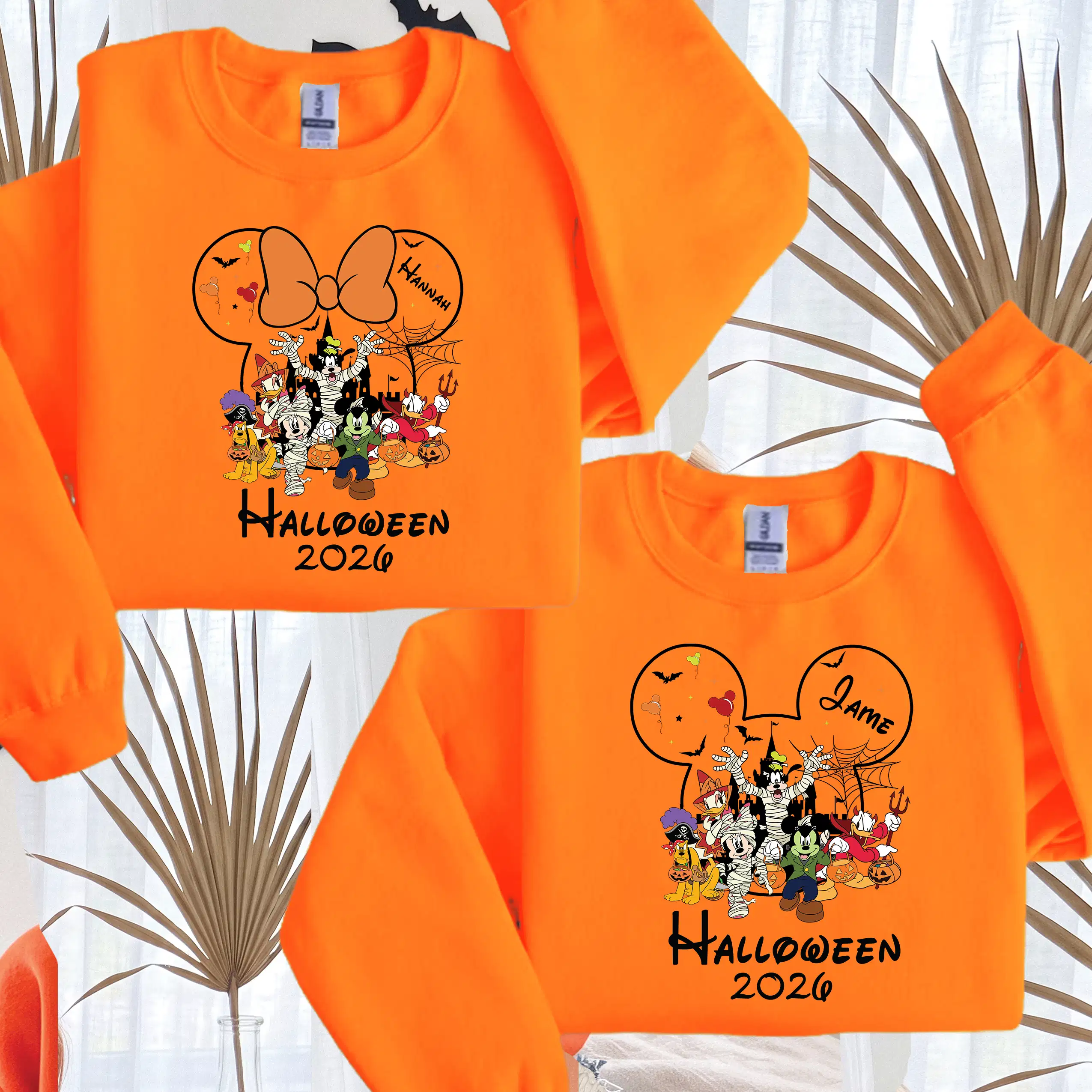 Orange personalised Halloween 2026 family matching sweatshirt for adults and kids
