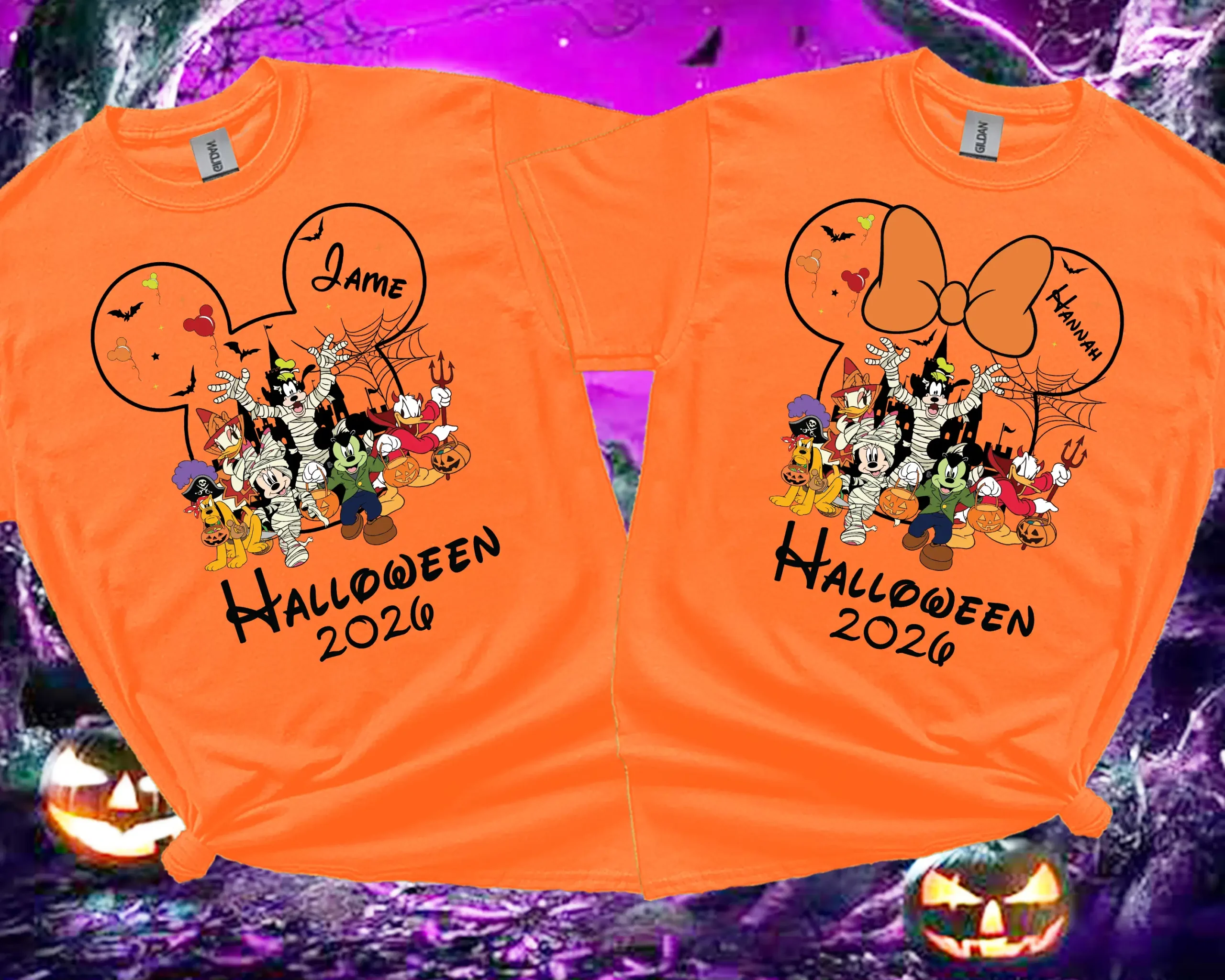 Orange personalised family matching Halloween T-shirts 2026 for adults and kids