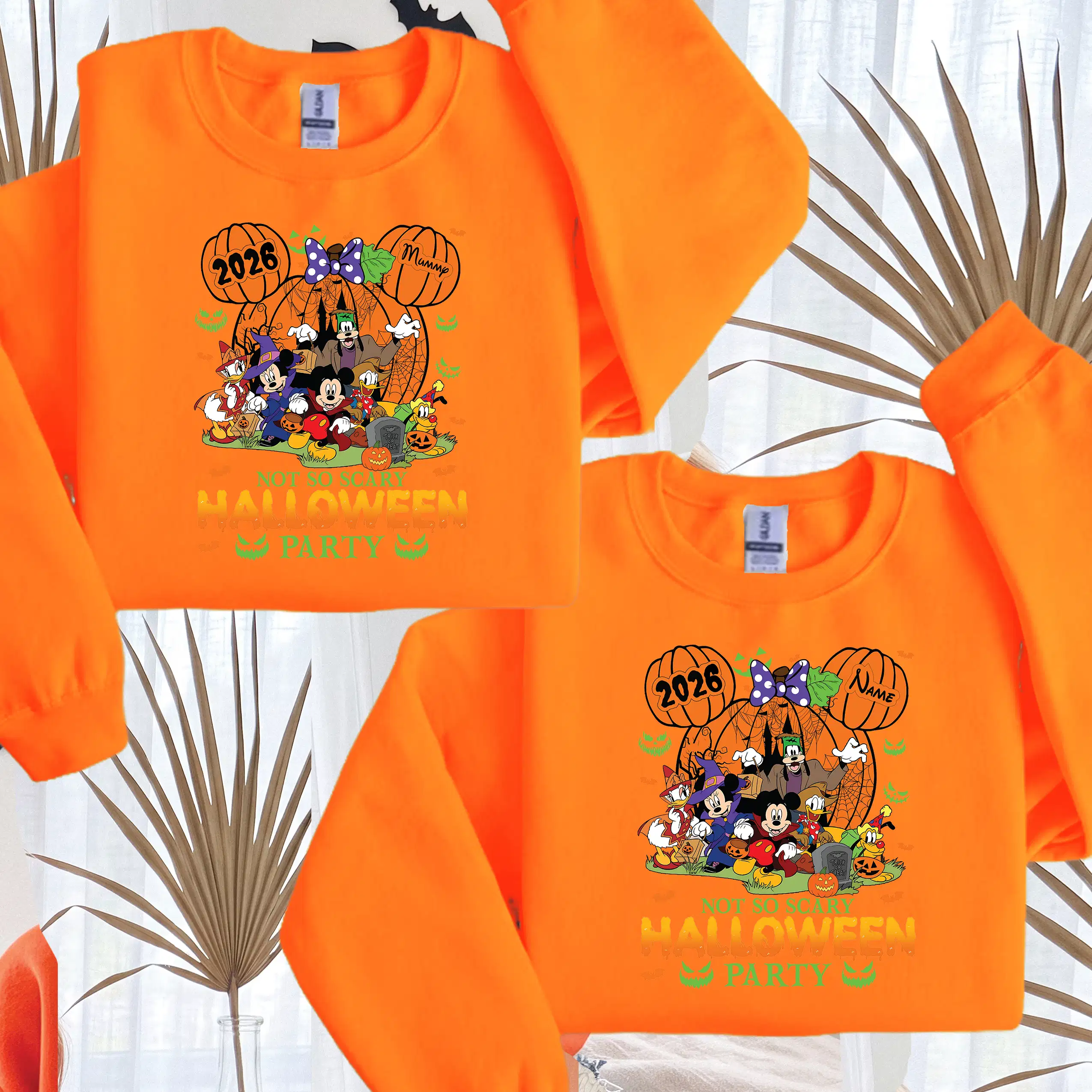 Orange personalised family matching Halloween sweatshirt 2026 for adults and kids
