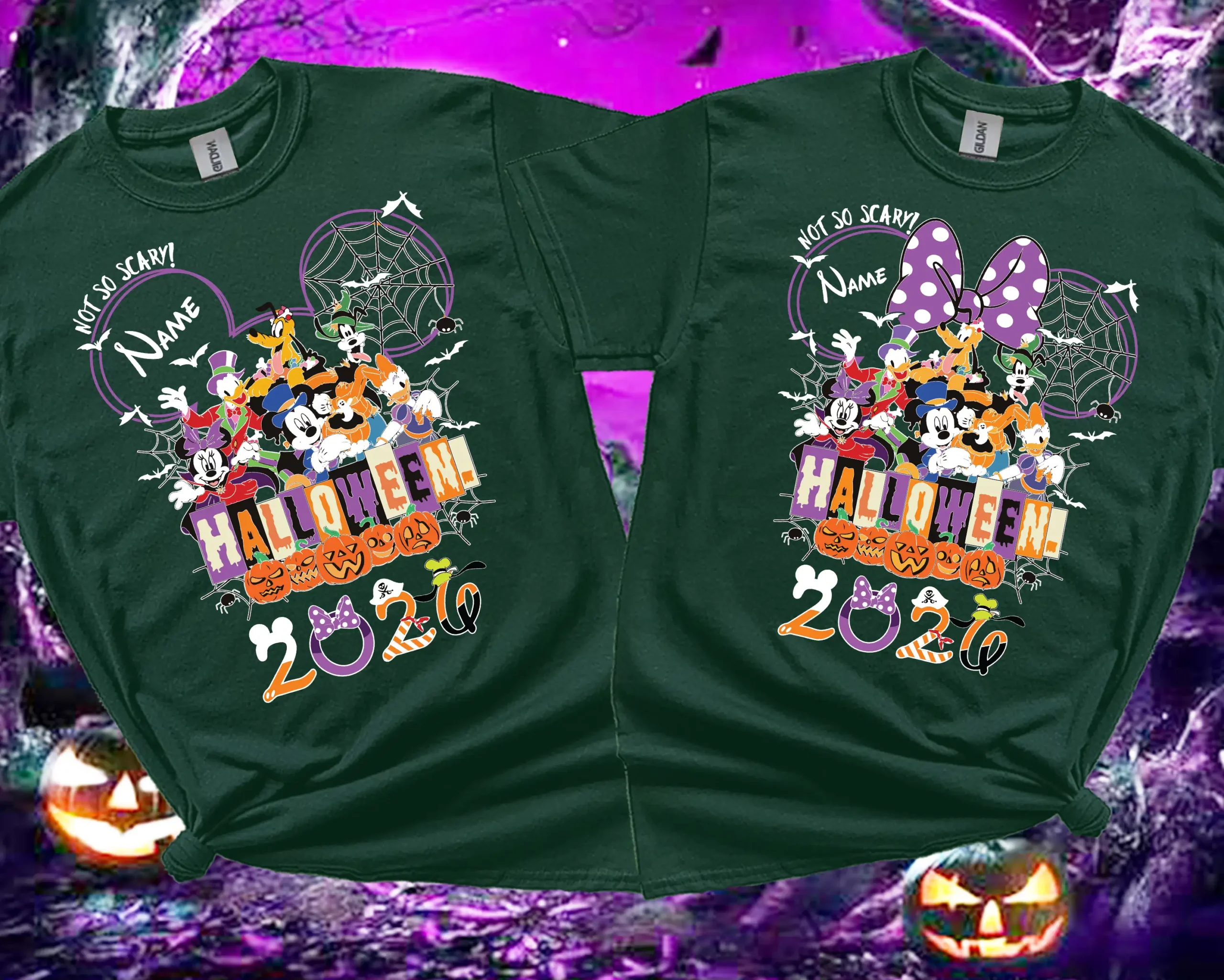 Personalised Halloween 2026 family matching T-shirt in forest green