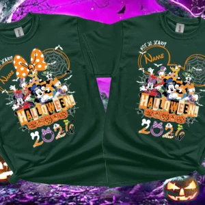 Forest green personalised Halloween 2026 family T-shirts