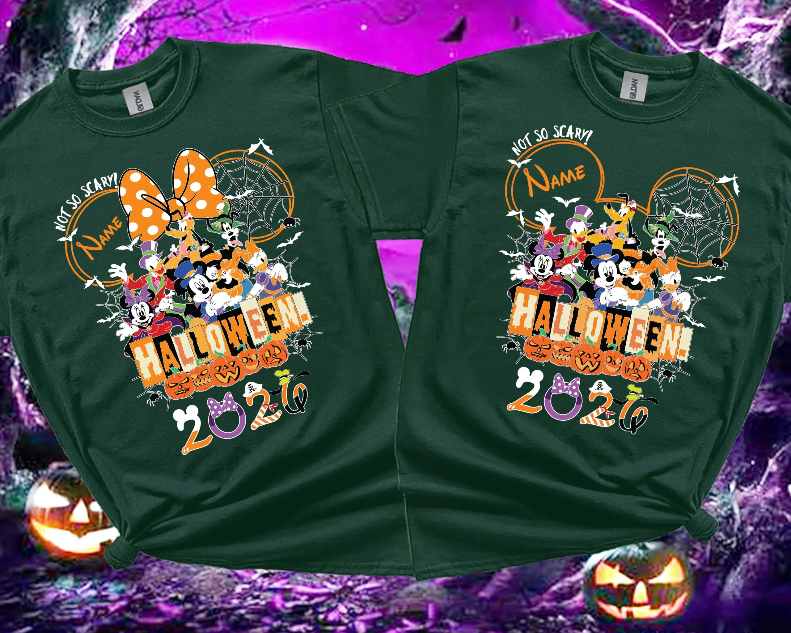 Forest green personalised Halloween 2026 family T-shirts