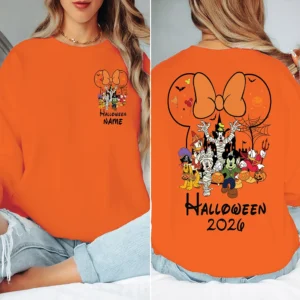 Personalised Halloween 2026 orange sweatshirt with front and back print