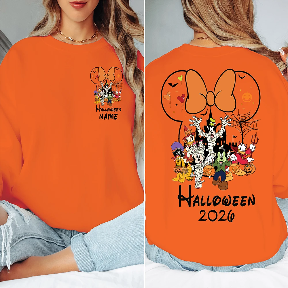 Personalised Halloween 2026 orange sweatshirt with front and back print