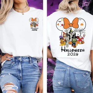 White personalised Halloween 2026 T-shirt front and back design
