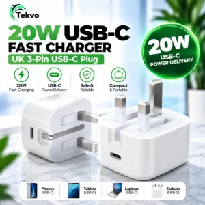 TEKVO 20W USB-C fast charger with 2M USB-C to USB-C cable